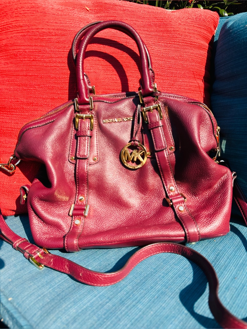 Michael Kors Plum Leather Satchel with Gold Hardware